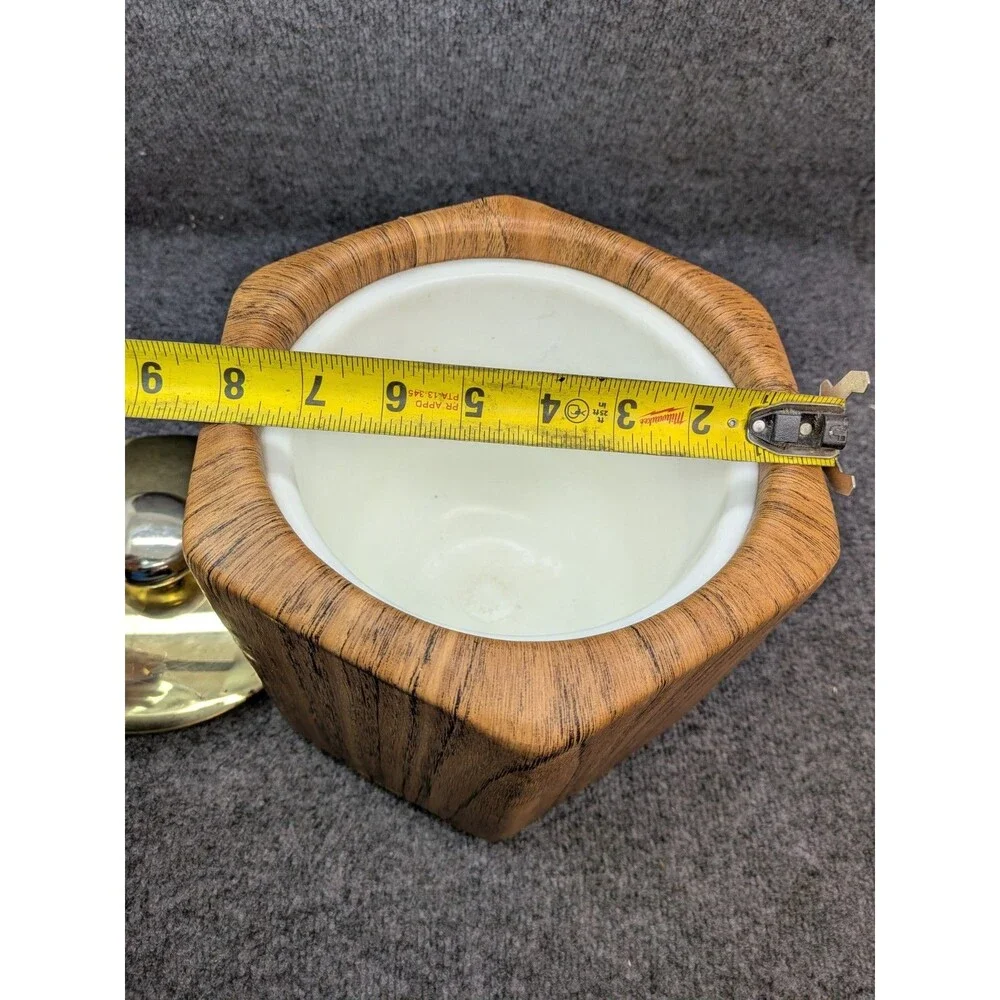Kraftware Vintage Ice Bucket Faux Woodgrain Gold Tone Lid Mid Century Barware